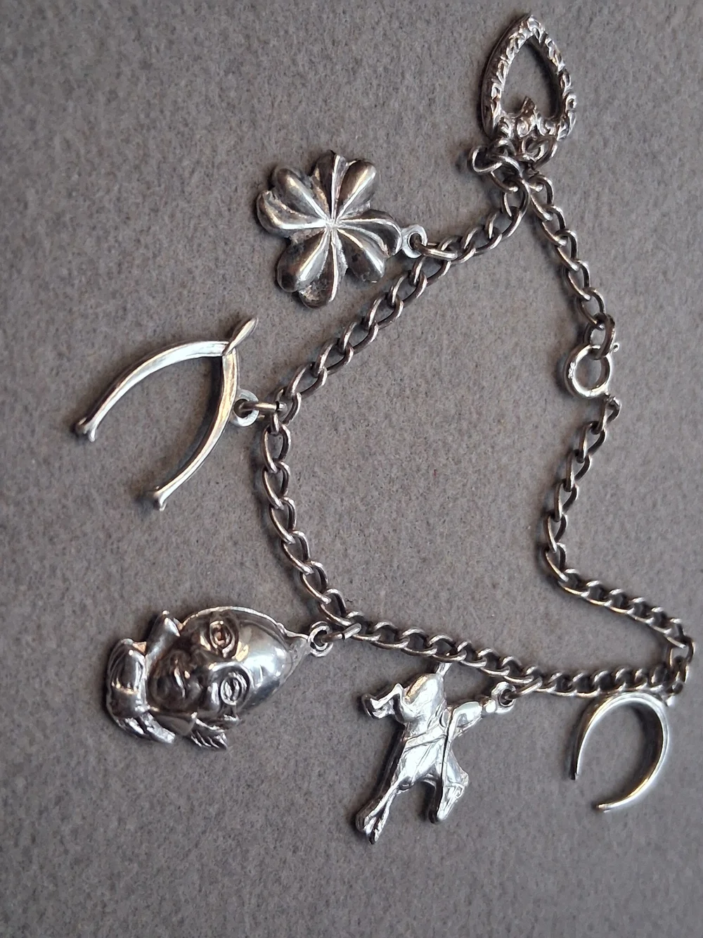 moSterling Silver Charm Bracelet with Horseshoe, Clover & Animal Charms - 6.5